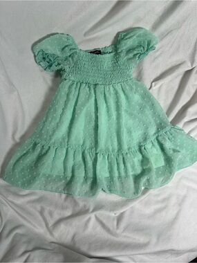 Zunie Mint Green Smocked Puff-Sleeve Dress
